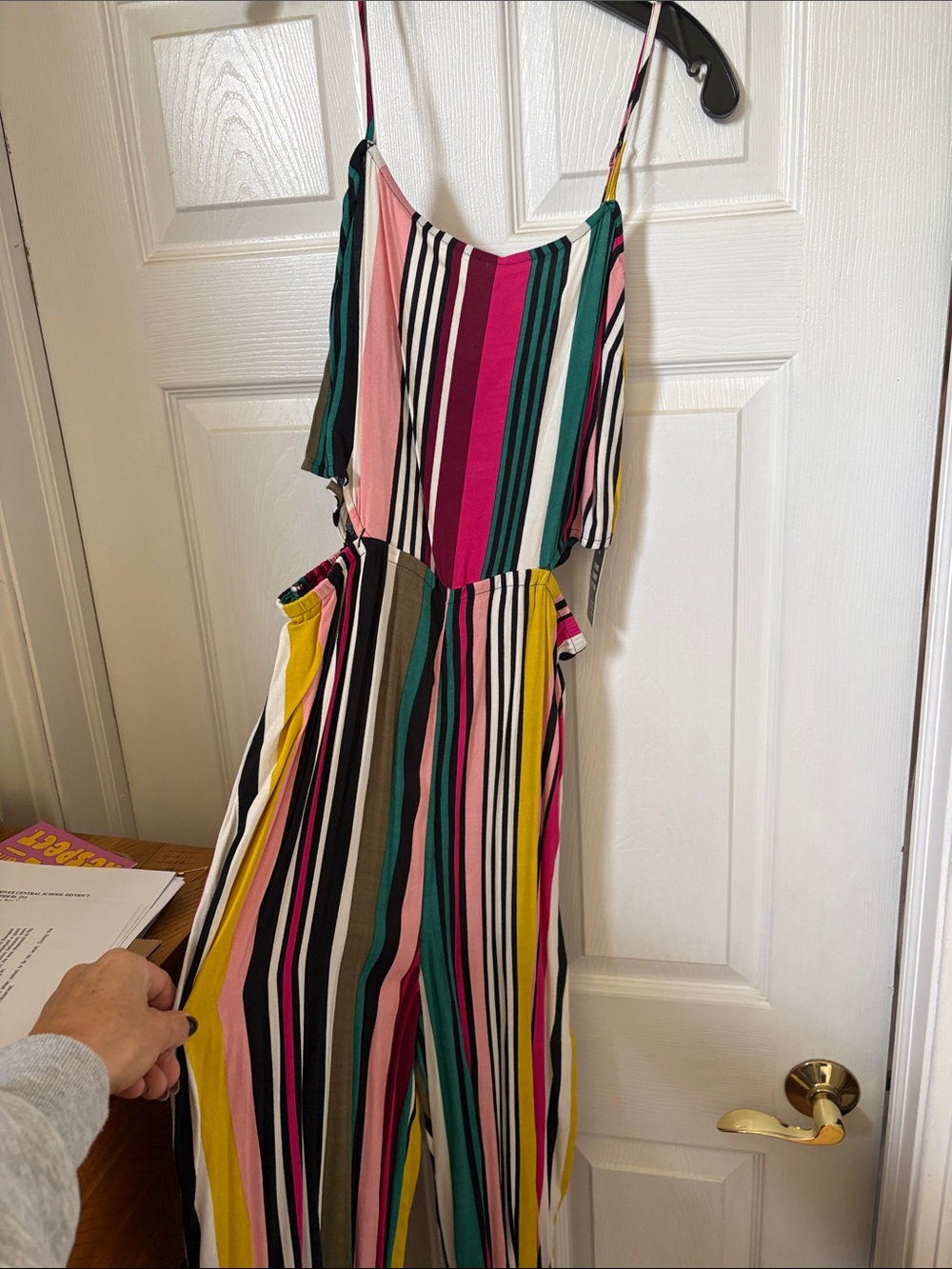 Express Multicolor Striped Jumpsuit with Pink and Black Accents